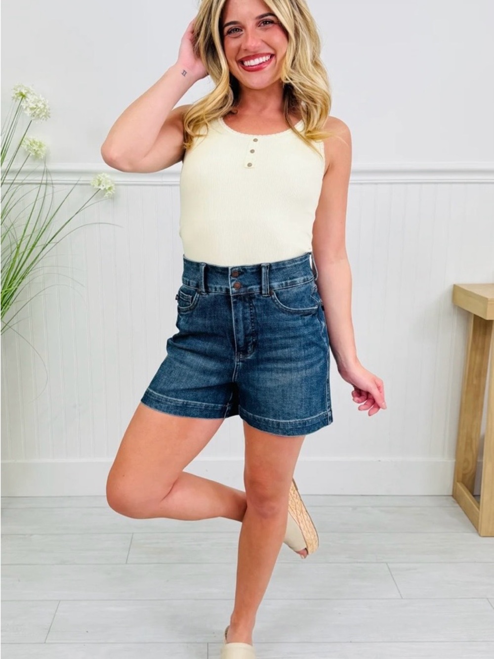 Judy Blue Dark Blue High-Rise Denim Shorts- New, never worn. 2X (18w-20w)